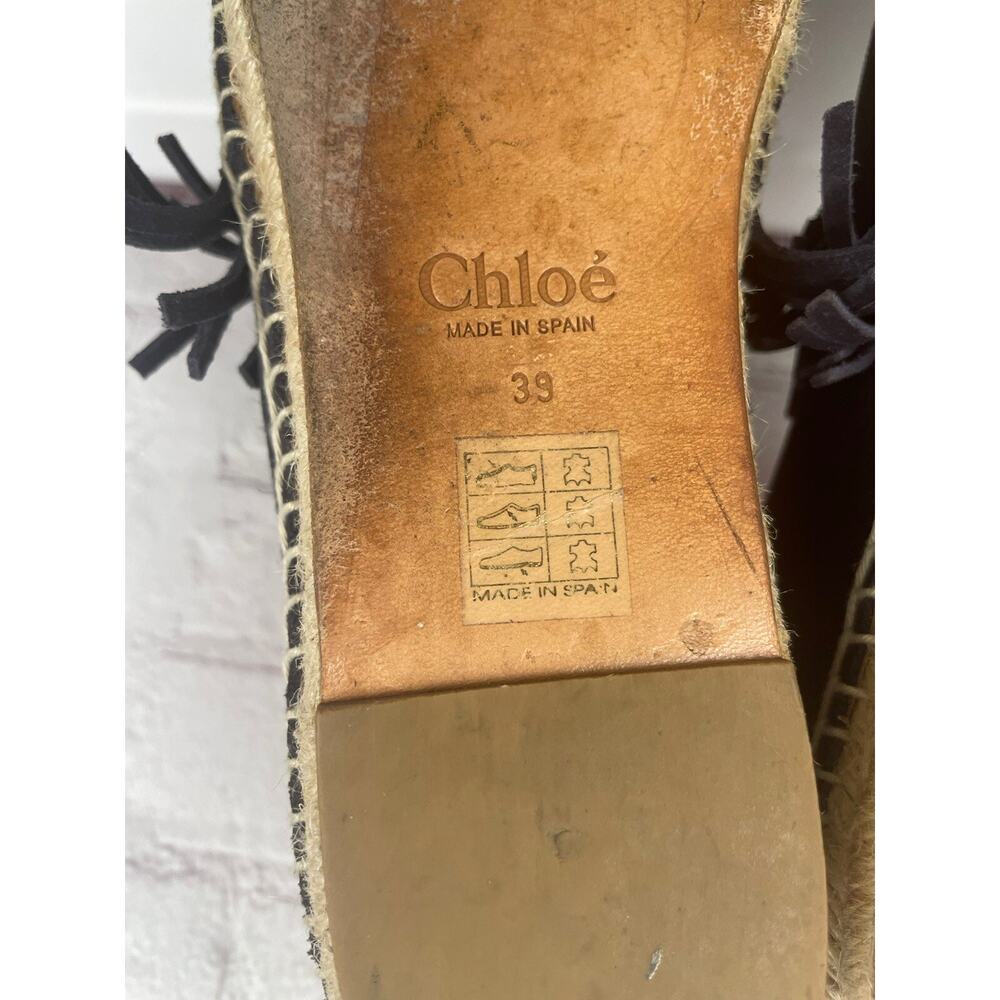 Chloe Womens Suede Fringe Trim Platform Espadrilles Black Size 8.5 US 39EU - Picture 7 of 12